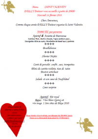 Pour les amoureux, soirée Saint Valentin mercredi 14 février 2018 chez DAILLY TRAITEUR à Isneauville