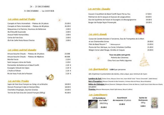 FETES DE FIN D'ANNEE 2025 - MENUS, COCKTAILS ET CARTE -  A EMPORTER 