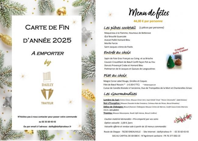 FETES DE FIN D'ANNEE 2025 - MENUS, COCKTAILS ET CARTE -  A EMPORTER 